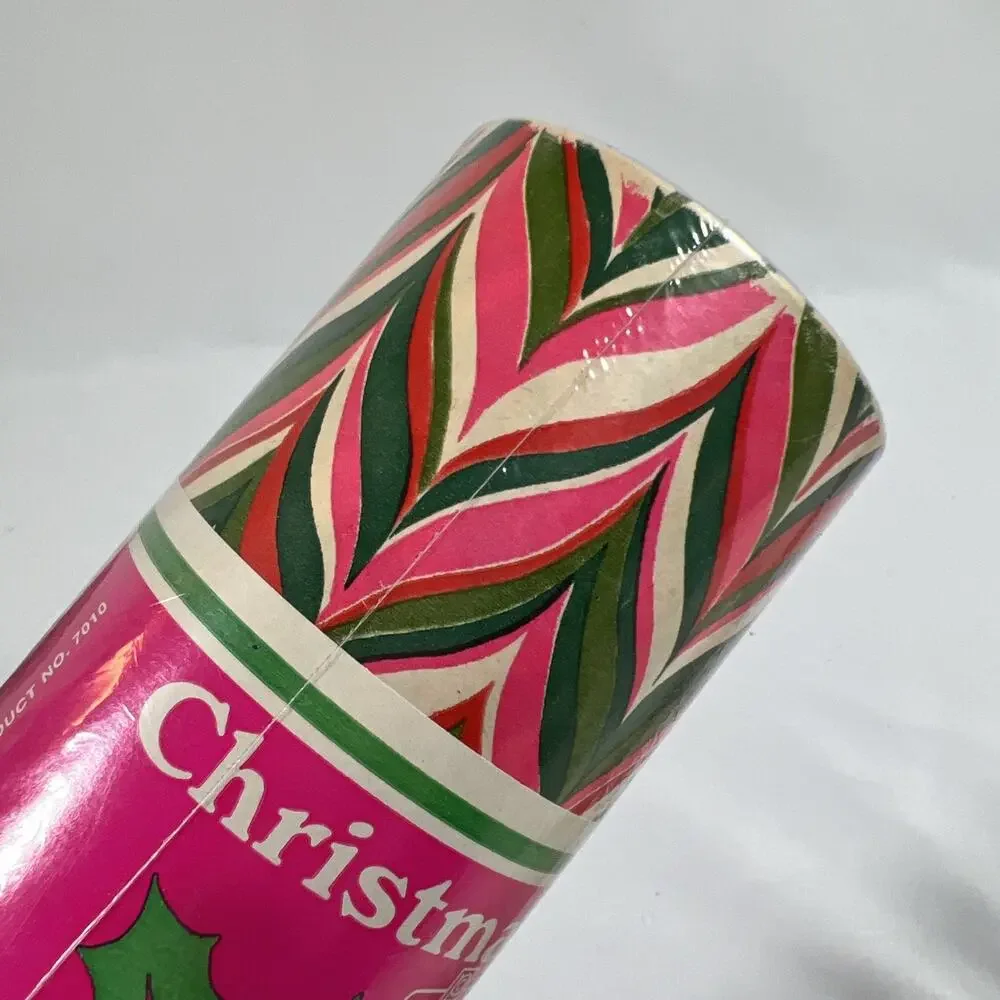 Vintage Roll Gift Wrap Christmas Paper Papercraft Pink Green Mod SEALED Wrapping